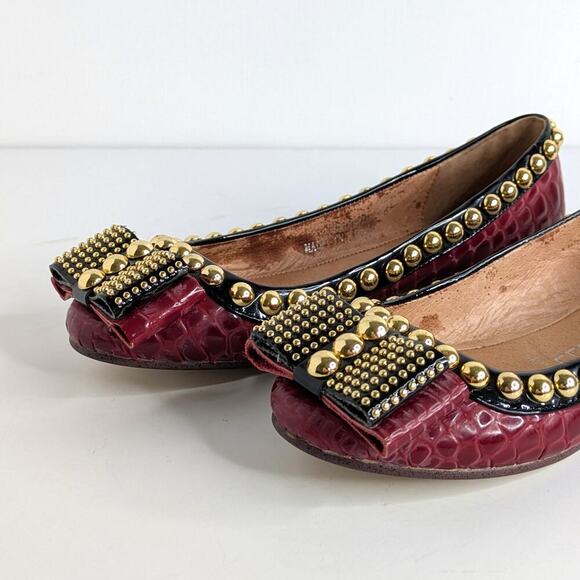 Jeffrey Campbell Dauphine Studded Ballet Flats 6 Croc Burgundy Patent Punk - Picture 4 of 15